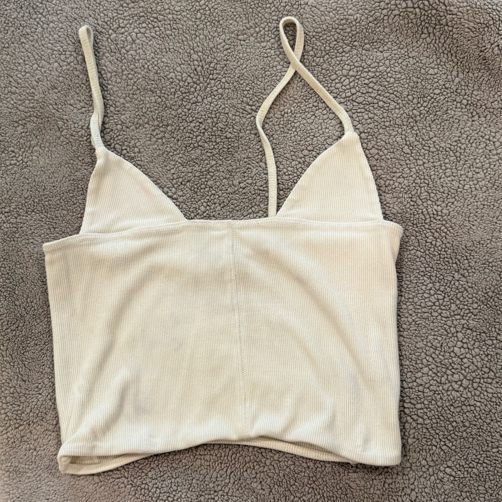 Joah Brown Ribbed Cream Tank Top